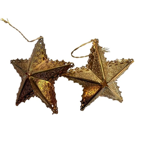 Reed & Barton Gold-Tone Filigree Star Ornaments Set Of 2 With Boxes - Picture 2 of 6
